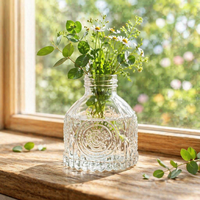 Vase en verre transparent de style baroque ARM LVG, centre de table antique, flacons de parfum en verre, vase à fleurs en cristal transparent gaufré