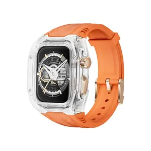 Luxury Transparent Full Cover Case Mod Kit With silicone Strap For Apple Watch 9 8 7 6 5 Band 45mm 44mm Mod Kit for apple watch