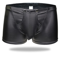 Caleçons Boxers en Cuir Personnalisés pour Hommes, Double Poche Frontale Ouverte avec Trou, Sans Coutures, Sous-vêtements Masculins