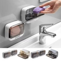 Porte-savon mural en plastique avec couvercle rabattable Porte-savon à double grille pour la maison Support de salle de bain