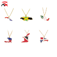 Collier pendentif carte des pays des Caraïbes avec drapeau – Jamaïque, Mexique, Haïti, Trinité-et-Tobago, République Dominicaine – Collier en émail avec carte – Bijou cadeau