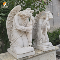 MILY Weiße Marmor-Kniende-Engel-Statue Grabstein Handgeschnitzt Europäischer Stil Religiöses Design für Außenbereich