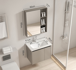 Meuble sous-vasque de salle de bain simple en blanc avec rangement, tiroirs et miroir - Product Image 3