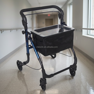 Déambulateur pliable à 4 roues, cadre en aluminium, revêtement poudré, léger (5,6 kg), hauteur réglable, avec panier, pratique et facile à utiliser - Product Image 3