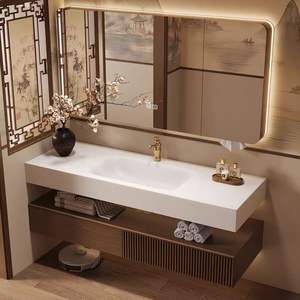 Mueble de baño de alta gama con lavabo integrado de placa de roca pintada de madera maciza, estilo Song, novedad 2026 - Product Image 5