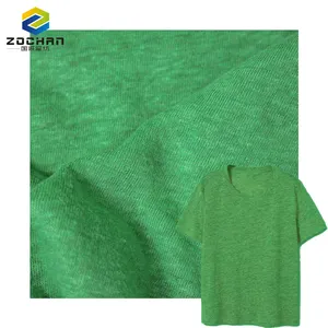 Tecido de tricô personalizado popular para camisetas e roupas, 55% linho 45% poliéster reciclado, camisa única, respirável e sustentável