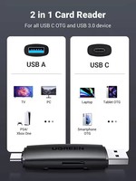Lector de Tarjetas SD UGREEN USB 3.0, Lector de Tarjetas de Memoria USB C, Adaptador de Tarjetas OTG para SD, Micro SD, SDHC, SDXC, MMC