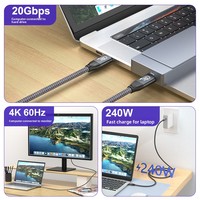 Cable de Datos USB 3.2 Multifunción con Chip Integrado PD240W, Conectores Duales Tipo-C, Carga Rápida, Transferencia de Datos de 20Gbps, Trenzado