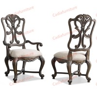 Meubles de salle à manger de couleur marron américain, table de salle à manger rectangulaire antique avec 8 chaises