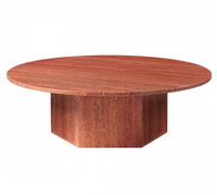 Ensemble de table basse en travertin rouge de style moderne avec cadre en acier inoxydable, facile à nettoyer, pour salon, école, hôtel