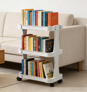 3 Tier Rolling Utility Cart Plastic White Standing Storage Rack with Wheel for Bathroom &amp; Kitchen Removable <strong>Shelves</strong> - Product Image 2