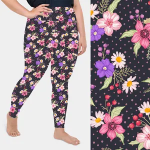 Hot New Products China Suppliers Plus Size Flower Daisy Printed Leggings Elasticity Soft Workout Oversize Leggings For Women