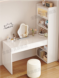Coiffeuse moderne en bois massif avec miroir éclairé, couleur crème, pour chambre à coucher, petite appartement, meuble de rangement <span class=keywords><strong>maquillage</strong></span> - Product Image 3