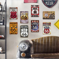 Placas Metálicas Vintage de la Ruta 66 al por Mayor, Letreros Retro de Metal para Garaje, Decoración de Pared para Cuarto de Hombre