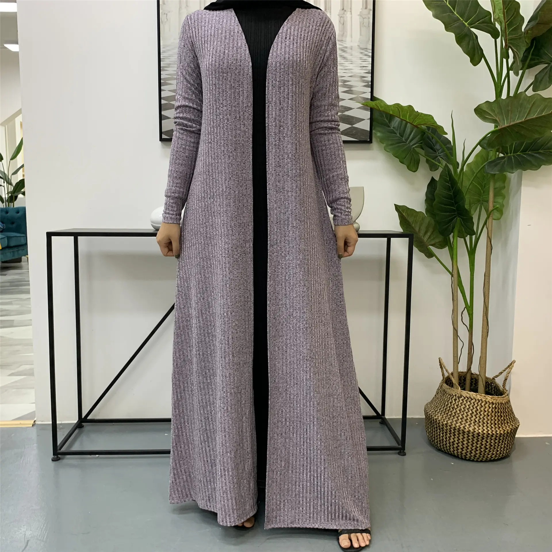 Abaya dubai Terbuka sweater warna solid Muslim 1853 kimono baru abaya terbuka