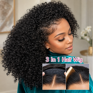 Perruque 3-en-1 mi-longue en cheveux humains, <span class=keywords><strong>afro</strong></span> crépu bouclé, avec cordon de serrage, sans colle, à clipser, fabriquée à la machine, pour femmes noires, vente en gros - Product Image 1