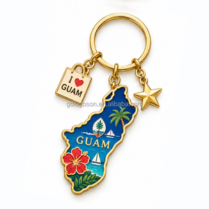 Porte-clés Souvenir SEDEX Factory Custom Marianas I love GUAM en alliage de zinc moulé sous pression avec breloque carte de l'île émaillée pour la vente en gros aux boutiques de cadeaux - Product Image 1