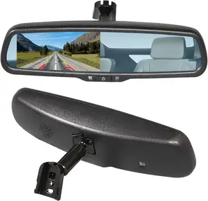 Monitor de espelho retrovisor de 4.3 polegadas com ajuste automático de brilho e duplo canal, com suporte especial, display de segurança reversível