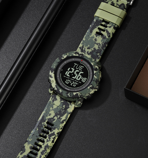 SKMEI 2095 ARMY GREEN WATERPROOF SPORT DIGITAL THREE ALARM WATCH