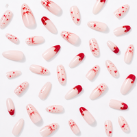 Faux ongles à presser style ballerine, motif nœud rouge et cœur, réutilisables pour femmes