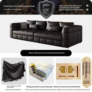 Divano in Vera Pelle Minimalista Italiano, Pelle Bovina di Prima Qualità, Design Orizzontale di Lusso per Villa, Poltrona Singola - Product Image 6