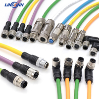 Connecteurs Linconn M12 à prise coudée 2-12 broches 90 degrés en cuivre pour montage sur panneau métallique automobile PCB Mâle Femelle 220V 4A