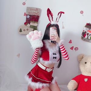 Disfraz de Conejita Navideña para Mujer, Conjunto de Lencería Roja y Blanca, Falda, Juego de Roles, Atuendo Sexy - Product Image 3