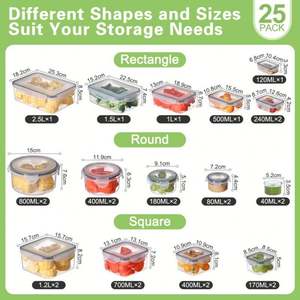 Boîtes de conservation alimentaire rectangulaires modernes multifonctionnelles en plastique scellé, durables, 25 pièces, pour la cuisine, boîte à lunch, conservation des aliments - Product Image 4