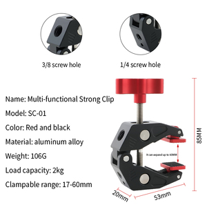 Pinza <span class=keywords><strong>de</strong></span> <span class=keywords><strong>Cangrejo</strong></span> Grande con Aleación <span class=keywords><strong>de</strong></span> Aluminio Negra, Orificio para Tornillo <span class=keywords><strong>de</strong></span> 1/4 y 3/8 para Brazo Mágico, Accesorios <span class=keywords><strong>de</strong></span> Estudio Fotográfico - Product Image 4