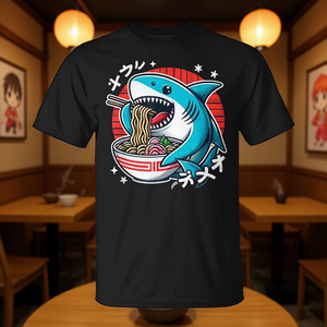 T-shirt con squalo che mangia ramen Kawaii Neko Japanese Noodles - Product Image 3