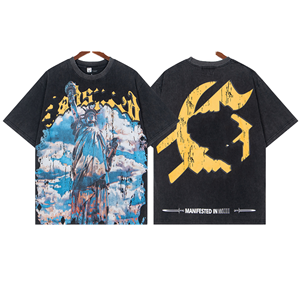 T-shirt à manches courtes de style décontracté pour hommes 100% coton séchage rapide devant côté imprimé crâne lettre impression par transfert de chaleur tricoté - Product Image 1