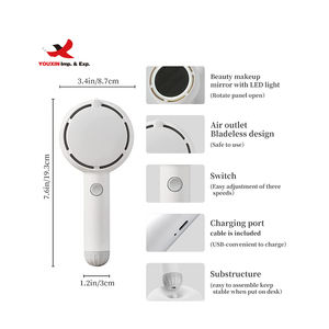 Ventilateur portable FENGFLY à 3 vitesses pour voyage et extérieur, avec miroir de maquillage LED intégré – Achat groupé à prix réduit - Product Image 3