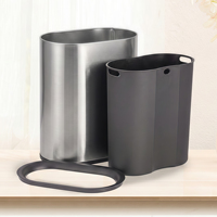 Cubo de Basura Delgado de Acero Inoxidable con Tapa Abierta y Cubo Interior Extraíble, Contenedor de Residuos que Ahorra Espacio para Baño, Oficina y Espacios Estrechos
