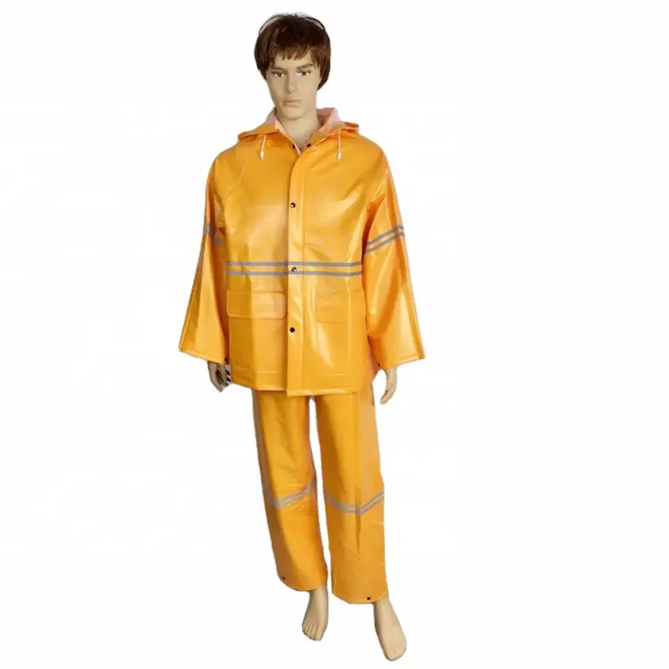 Màu Sắc Tươi Sáng Không Thấm Nước Pvc Polyester Rain Suit Trang Phục Bảo Vệ Công Nghiệp Durable Tear Resistant Rainsuit Phản Quang