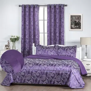 Modern Classic Design All Season Crushed Jacquard Comforter Set with Curtains Full Size For Home Usage