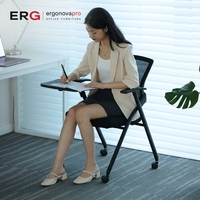 Chaise de formation moderne avec tablette d'écriture intégrée, design empilable, système de tablette rotative à 360°, dossier en maille, roulettes silencieuses