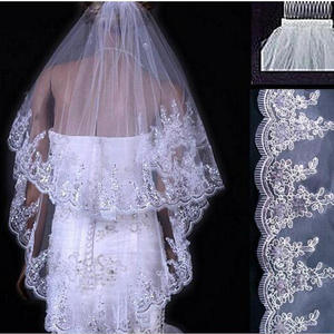 Mạng Che Mặt đám cưới France ren vải với Thêu Hoa Phong Cách trên các cạnh trong kho - Product Image 4