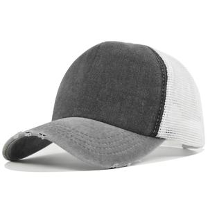 Gorra de béisbol de mezclilla vintage lavada transfronteriza de 5 paneles con parte superior suave y malla, personalizada, unisex, con visera curva, color sólido - Product Image 2