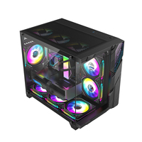 Ruix Aerospace Mini Full View Mid Tower PC Case RGB LED Strip LOGO Display Tempered Glass Computer Case Towers Gaming PC Cabinet