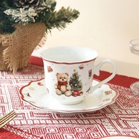 Service de table en céramique avec bordure dorée motif ours mignon, ensemble d'assiettes et de bols de Noël, vaisselle de fête pour la maison et la cuisine