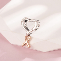 Breloques Pan Charms en argent bicolore avec ruban rose, espoir, foi, amour pour le cancer du sein, perles compatibles avec bracelet original, bijoux, anniversaire, Berluque
