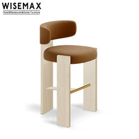 WISEMAX FURNITURE Chaise haute de bar style Wabi-Sabi en bois de frêne massif et tissu pour hôtel, restaurant, bar, villa