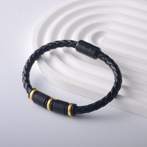 <b>Leather</b> Woven <b>Bracelet</b> 19cm 21cm 23cm Magnetic Closure Men's Jewelry Gift - Product Image 1