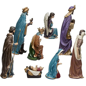 Bộ đồ trang trí Giáng sinh thủ công bằng nhựa resin độc đáo 8 món, mô hình cảnh Chúa hài đồng bằng nhựa polyresin - Product Image 4