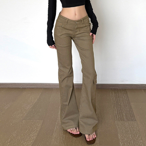 Pantalones Cargo American Vintage con Detalle de Bolsillo, Diseño Único, Corte Acampanado, Color Sólido, Versátiles, Básicos, Largos y Favorecedores para Mujer - Product Image 3