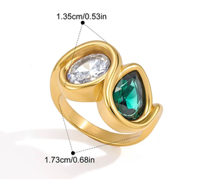 Anillo de Acero Inoxidable Chapado en Oro de 18K para Mujer, con <span class=keywords><strong>Dos</strong></span> Piedras de Circonia Cúbica Verde en Forma de Lágrima, Joyería Moderna y Elegante para Regalo - Product Image 4