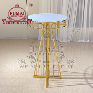 Modern Round <b>Marble</b> Top <b>Bar</b> <b>Table</b> with Gold Metal Frame and 2 Stools for Home <b>Bar</b> or Wedding Event - Product Image 5