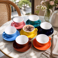 Lot de tasses à café expresso macaron 220 ml, style européen, en céramique, avec soucoupe, logo personnalisé OEM pour café et restaurant