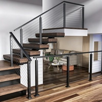 Système de garde-corps en câble d'acier inoxydable personnalisé, horizontal et vertical, avec corrimon en câble métallique pour escalier