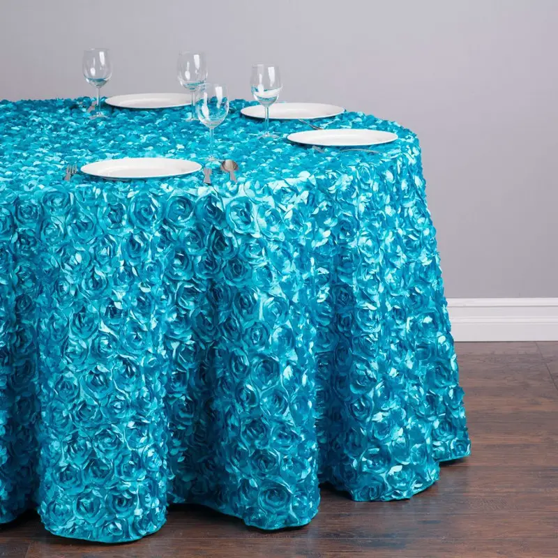 غطاء طاولة ساتان زهري ثلاثي الأبعاد لحفلات الزفاف